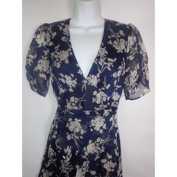 Saints & Secrets Women's Floral Chiffon Wrap Dress Blue Small short Sleeve - Picture 3 of 6